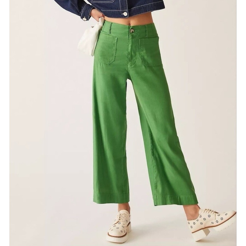 Maeve The Colette Wide Leg Stretch Pants Women's Size 27 Green Linen Blend